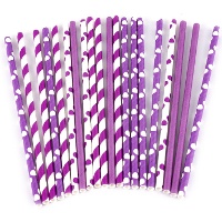 Canudos de papel lilás com listras e poás - 20 unidades