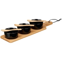 Conjunto de bandeja de cerâmica com 3 tigelas de cerâmica pretas e colher