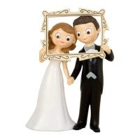 Figura para bolo de noiva e noivo com photocall 21,5 cm