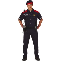 Fato de polícia azul e vermelho para homem
