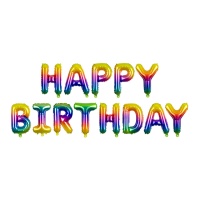 Balão de letras Happy Birthday arco-íris de 35 cm - PartyDeco
