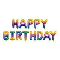Balão de letras arco-íris Happy Birthday 35 cm - PartyDeco
