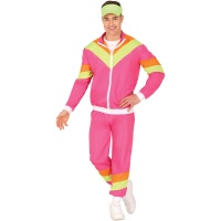Fato de ginasta dos anos 80 cor-de-rosa para homem