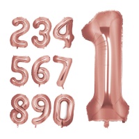 Balão número dourado cor-de-rosa de 1m