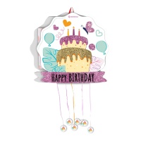 Pinhata de Feliz Aniversário com bolo e purpurinas 35 x 36 cm