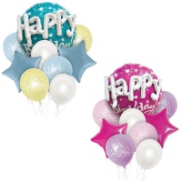 Bouquet Feliz Aniversário com letras em relevo - 9 unidades