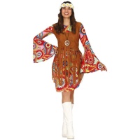 Fato hippie multicolorido com franjas para mulher