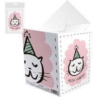 Cartão de aniversário gato com chapéu