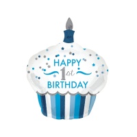 Balão silhueta de bolo 1 aniversário azul 73 x 91 cm - Anagrama