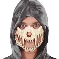 Meia máscara facial de caveira com presas