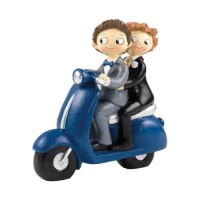 Figura para bolo de uma noiva e um noivo numa mota 17 cm