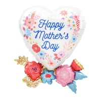 Balão coração Feliz Dia da Mãe com flores 58 x 76 cm - Anagrama