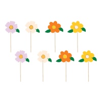 Toppers para cupcakes com flores - 8 unidades