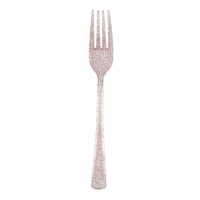 Garfos de plástico cor-de-rosa de 18,5 cm com purpurinas - 18 unid.