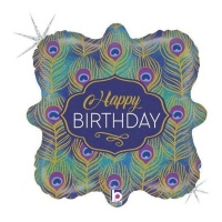 Cauda de Pavão Balão de Feliz Aniversário 46 cm - Grabo