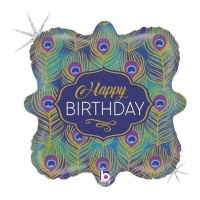 Balão Feliz Aniversário Cauda de Pavão 46 cm - Grabo