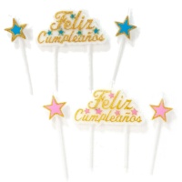Velas de Feliz Aniversário com estrelas e purpurinas - 3 unid.