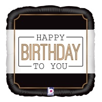 Balão quadrado clássico Happy Birthday 46 cm - Grabo