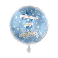 Balão comunhão azul com borboletas de 43 cm