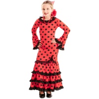Fato de Sevilhana vermelho com bolinhas pretas para rapariga
