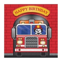 Guardanapos de Bombeiros Happy Birthday de 16,5 x 16,5 cm - 16 unidades