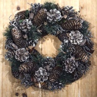 Grinalda de Natal de pinhas com purpurinas 35 cm