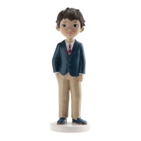 Figura para bolo de Minha Primeira Comunhão menino com gravata vermelha de 16 cm