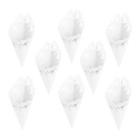 Cones de papel branco com renda - 10 unid.