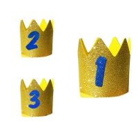 Coroa de borracha eva dourada infantil com purpurina e número
