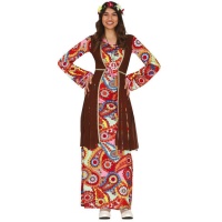 Fato hippie multicolorido com colete para mulheres