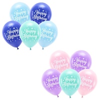 Balões de látex Happy Birthday estrelas 26 cm - 5 unid.