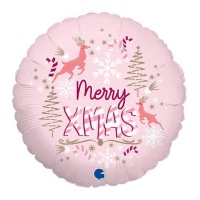 Balão redondo rosa Feliz Natal 46 cm - Grabo