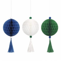 Pendente ninho de bolas azul, branco e verde 40,6 cm - 3 peças