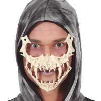 Máscara de crânio de animal com presas de meia cara