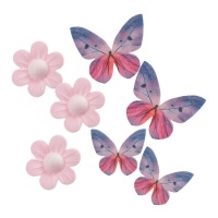 Bolachas de flores e borboletas cor-de-rosa e lilás - 7 unid.
