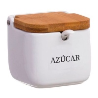 Açucareiro com tampa de bambu e colher Açucareiro