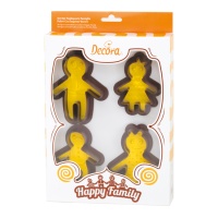 Conjunto de 4 cortadores e 4 marcadores para biscoitos Happy Family - 8 unidades