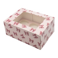 Caixa para 6 cupcakes com Laços Rosa - 2 unidades