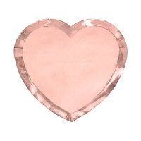Pratos em forma de coração de 21 cm em cor-de-rosa dourado - 6 unidades