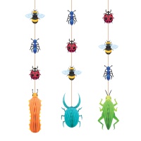 Pingentes decorativos de insectos 99 cm - 3 unidades