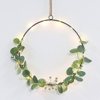 Pendente argola com eucalipto e luz 25 cm