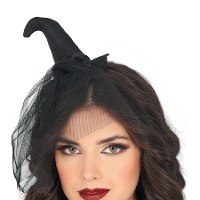 Chapéu de bruxa mini com véu preto