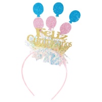 Bandolete de aniversário com balões cor-de-rosa e azuis
