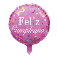 Feliz Aniversário Rosa Balão Redondo 45 cm