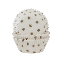 Cápsulas de cupcake branco com estrelas douradas - House of Marie - 50 unidades