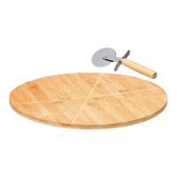 Prato de pizza de 35 cm em bambu com cortador de pizza