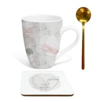 Caneca Line Art de 300 ml com colher e suporte para chávenas