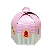 Caixa de 28 x 28 x 19 cm para bolo alto hexagonal com pega