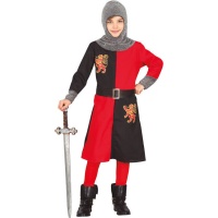 Fato de rei medieval vermelho e preto para criança