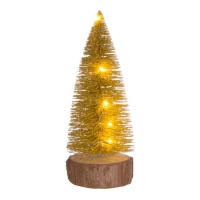 Árvore de Natal com base de madeira e luzes de 20 cm
